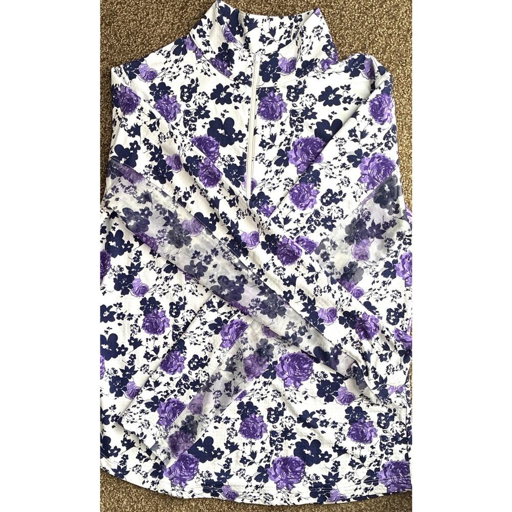 IBKÜL Icefil Floral UPF+ Performance LS 1/4 zip mesh Golf Tennis Pickleball Top - Picture 4 of 6